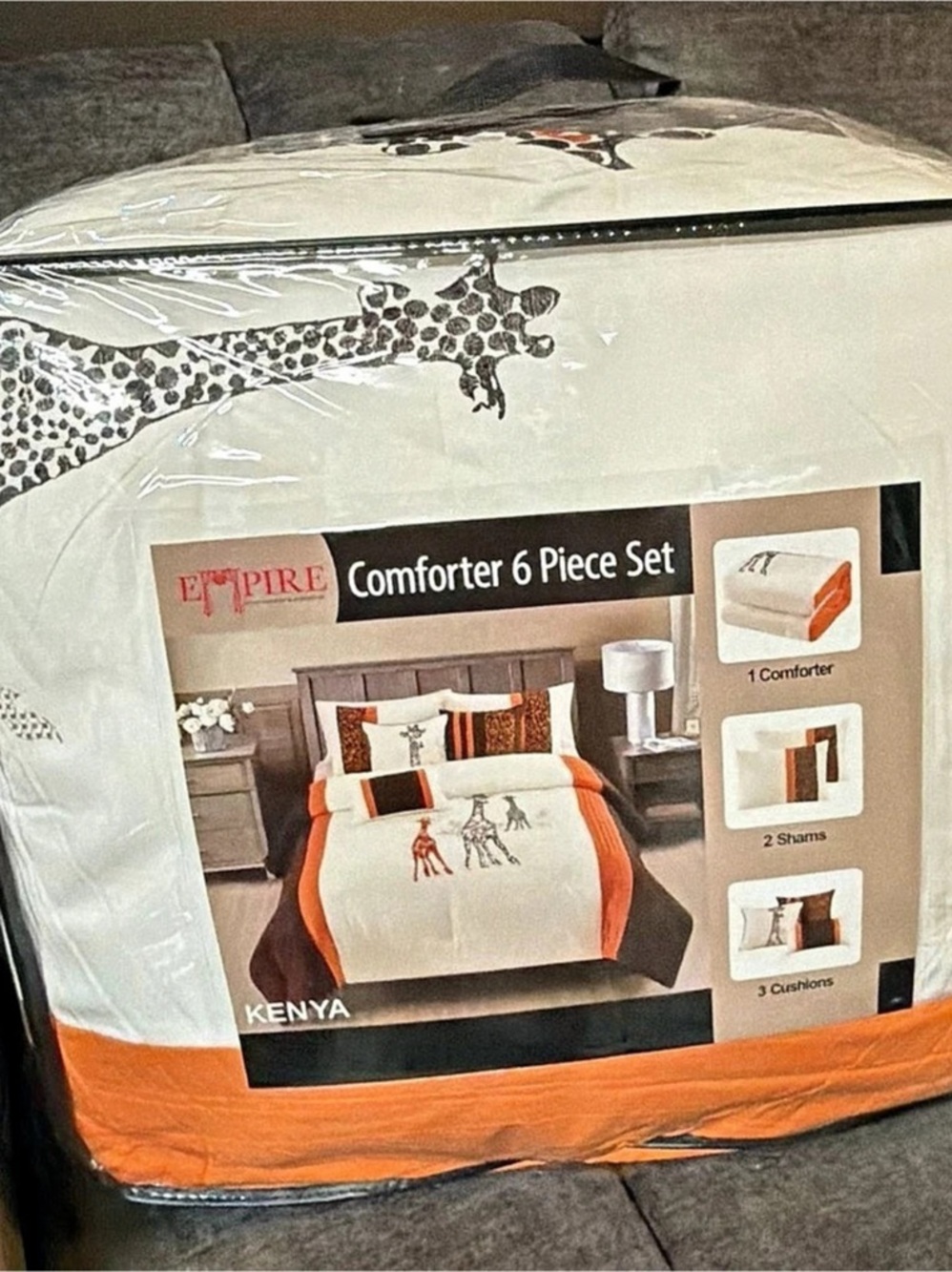 Empire Kenya Comforter 6 Piece Set White & Orange